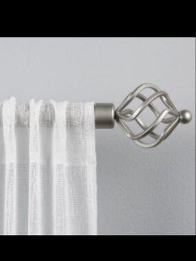 Decorative Metal Curtain Rod with Cage Finial - Silver